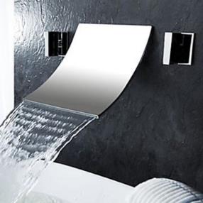 Contemporary Chrome Finish Three Holes Waterfall Wall-mounted Bathroom Tub Faucet--Faucetsmall.com