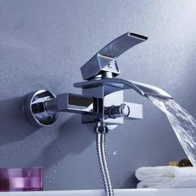 Contemporary Waterfall Tub Faucet - Wall Mount At FaucetsDeal.com