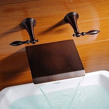 Antique Oil-rubbed Bronze Waterfall Widespread Bathtub Faucet--Faucetsmall.com