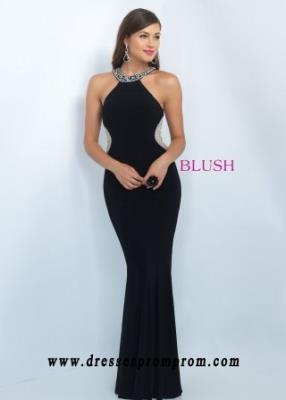 Simple Blush Prom 11017 Sexy Beaded Back Jersey Evening Gown For Sale