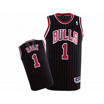 Derrick Rose #1 Balck Bulls Adidas Jerseys Red Strip and Red White Numbers 