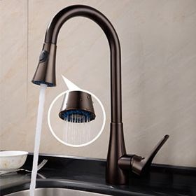 Traditional Oil-rubbed Bronze Finish Single Handle Deck Mounted Rotatable Pullout Spray Kitchen Faucet--FaucetSuperDeal.com