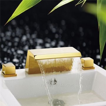 Two Handles Waterfall Contemporary Brass Nickel Ti-PVD Tub Faucet--Faucetsmall.com