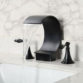 Antique Style Waterfall Oil-rubbed Bronze Two Handles Bathtub Faucet--Faucetsmall.com