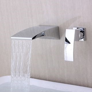 Contemporary Wall-mounted Waterfall Chrome Finish Curve Spout Bathtub Faucet--FaucetSuperDeal.com