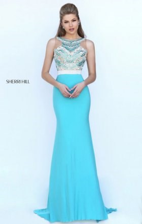 Beaded Patterned Boat Neckline 2016 Open Back Turquoise Sleeveless Long Sheer Evening Gown