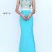 Beaded Patterned Boat Neckline 2016 Open Back Turquoise Sleeveless Long Sheer Evening Gown