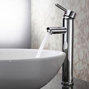 Single Handle Chrome Finished Solid Brass Bathroom Sink Faucet--FaucetSuperDeal.com
