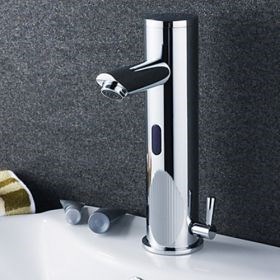 Contemporary Brass Bathroom Sink Faucet with Automatic Sensor (Hot and Cold) - Chrome Finis--FaucetSuperDeal.com