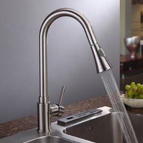 Single Handle Contemporary Nickel Brushed Finish Kitchen Faucet--Faucetsmall.com