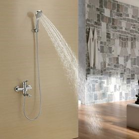 Chrome Finish - Tub Faucet with Round Hand Shower (Wall Mount)--FaucetSuperDeal.com