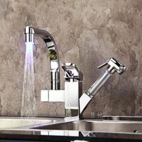 Chrome Finish Single Handle LED Kitchen Brass Faucet--Faucetsdeal.com