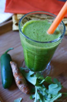 Sharing with you peppery and little spicy Arugula, Jalapeno, and Turmeric Smoothie. This 5 minutes green smoothie is perfect for a healthy start of the day.