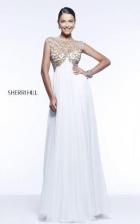  2015 Perfect Sherri Hill 11108 Gold White Dress - www.promgowndiscount.com