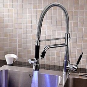 Chrome Finish - Contemporary LED Rotatable Tall Kitchen Faucet--Faucetsmall.com