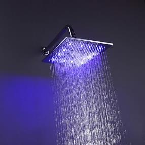 10 Inch Square Chrome 3 Colors LED Temperature Sensitive Rainfall Shower Head At FaucetsDeal.com