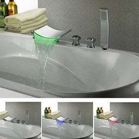 Chrome Finish Contemporary Color Changing LED Waterfall Tub Faucet--Faucetsuperseal.com