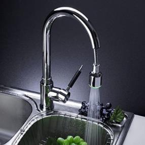 Single Handle Solid Brass Pull-Out Kitchen Faucet with Color Changing LED Light--Faucetsmall.com