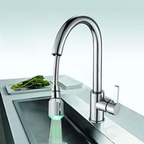 Solid Brass Kitchen Faucet with Color Changing LED Light--FaucetSuperDeal.com