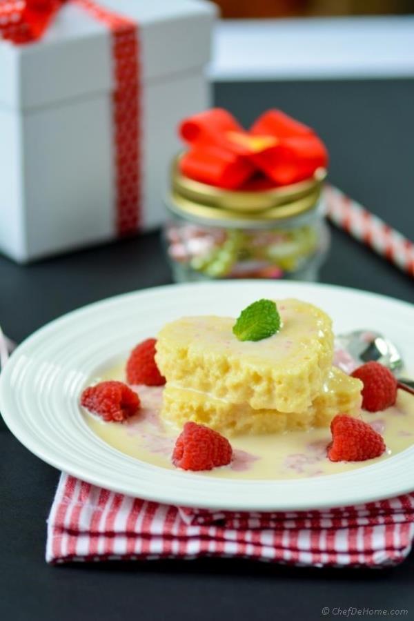 Tres Leches Cake Hearts with Raspberry-Cream Sauce Recipe - ChefDeHome.com