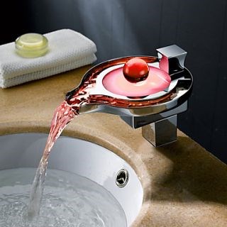 Charming water Contemporary Color Changing LED Waterfall Chrome Brass Bathroom Sink Faucet--Faucetsdeal.com