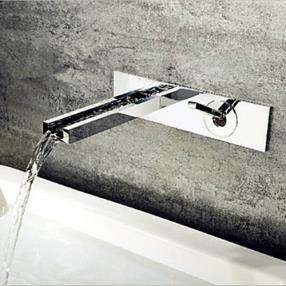 Contemporary Chromed Copper Silver Wall Mounted Waterfall Bathroom Sink Faucet--Faucetsdeal.com