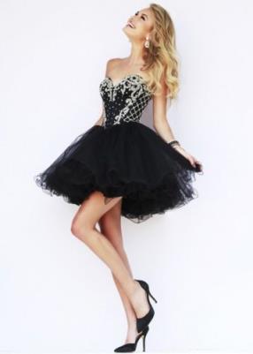 2015 Beaded Fitted Corset Black Silver Short Sweetheart Prom Dress  - www.darlingpromgown.com