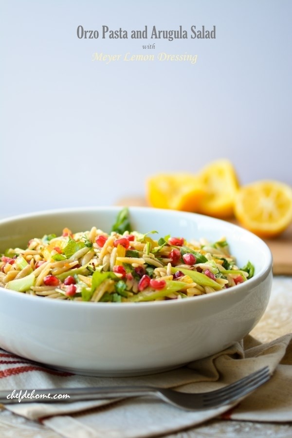 Vegan Orzo Pasta Salad with Arugula and Meyer Lemon Dressing Recipe -ChefDeHome.com