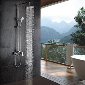 Chrome Finish Contemporary Shower Faucet with Handheld and 8 Inch Showerhead--Faucetsmall.com