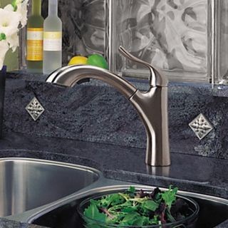Contemporary Solid Brass Pull Out Kitchen Faucet (Nickel Finish)--FaucetSuperDeal.com