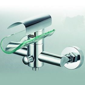 Contemporary Brass Tub Faucet with Glass Spout (Wall Mount)--Faucetsuperseal.com