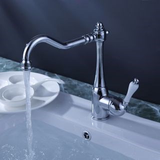 Traditional Single White Handle Brass Kitchen Faucet--Faucetsdeal.com