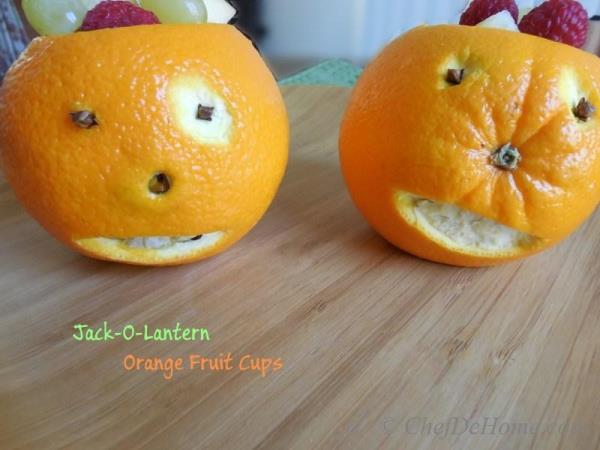Jack-o-Lanterns Orange Fruit Cups are healthy and fun snack for kids during - all candy - Halloween days. 