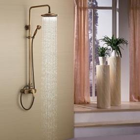 Antique Brass Tub Shower Faucet with 8 inch Shower Head and Hand Shower--Faucetsmall.com