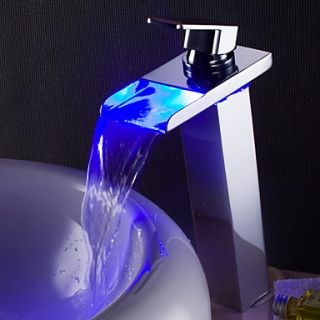 Charmingwater Contemporary Color Changing LED Waterfall Chrome Brass Bathroom Vessel Faucet--Faucetsdeal.com