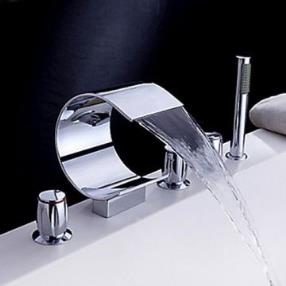 Waterfall Tub Faucet with Hand Shower (Curved Shape Design)--Faucetsmall.com