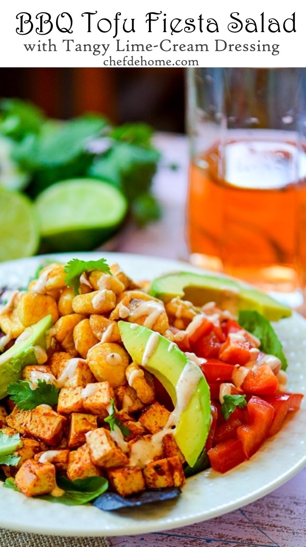 BBQ Tofu Fiesta Salad with Tangy Lime-Cream Dressing Recipe - ChefDeHome.com