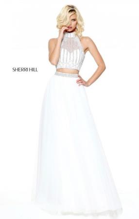 High Neckline Sherri Hill 50786 Sleeveless Two Piece Ivory Beaded Embellishments 2017 Long Tulle Evening Gown