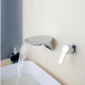Chrome Finish Contemporary Waterfall Brass Two Holes Single Handle Bathroom Sink Faucet--Faucetsmall.com