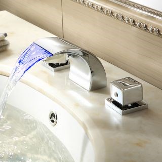 Color Changing LED Waterfall Widespread Bathroom Sink Faucet (Chrome Finish)   At FaucetsDeal.com