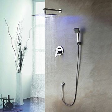 Solid Brass LED Shower Faucet with 10 inch Shower Head and Hand Shower--Faucetsmall.com