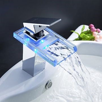 Color Changing LED Waterfall Bathroom Faucet--Faucetsmall.com