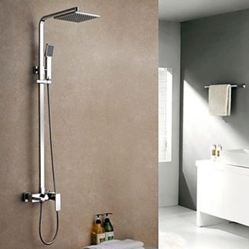 Chrome Finish Contemporary Rain Shower Brass Three Holes Single Handle Shower Faucet Set--Faucetsmall.com