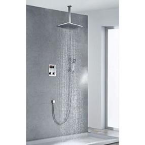 Contemporary Chrome Finish Thermostatic LED Digital Display 12 inch Square Showerhead and Handshower--Faucetsmall.com