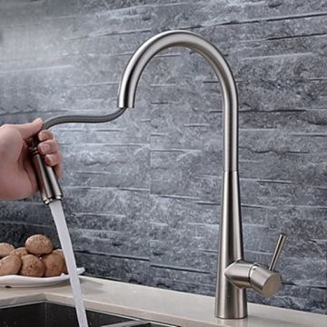 Contemporary Pullout Spray Brass Brushed Kitchen Faucet--Faucetsmall.com