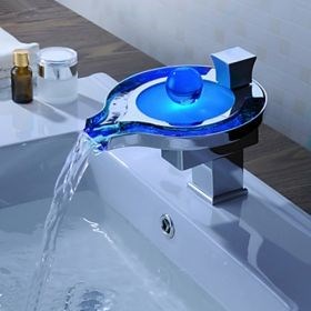 Color Changing LED Waterfall Bathroom Sink Faucet--FaucetSuperDeal.com