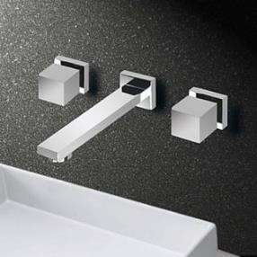 Mixer Dual Handle Three Hole Wall Mounted Bathroom Sink Faucets--faucetsdeal.com