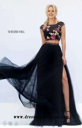 Two Piece A Line Sherri Hill Formal Prom Gown 32367 Black