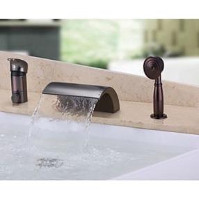 Antique Design Waterfall Wall-Mounted Oil-rubbed Bronze Bathroom Tub Faucet with Hand Shower--Faucetsmall.com
