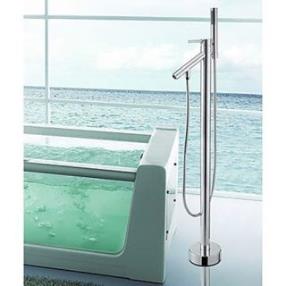 Solid Brass Contemporary Floor Standing Tub Shower Faucet with Hand Shower--FaucetSuperDeal.com